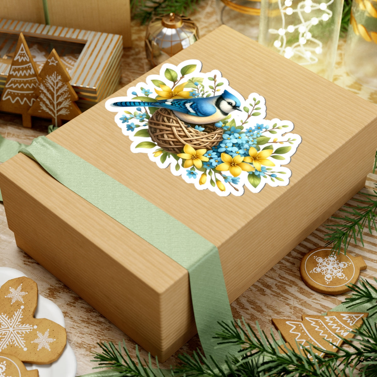 Bluebird Nest Floral Sticker — Kiss-Cut Decorative Vinyl Sticker