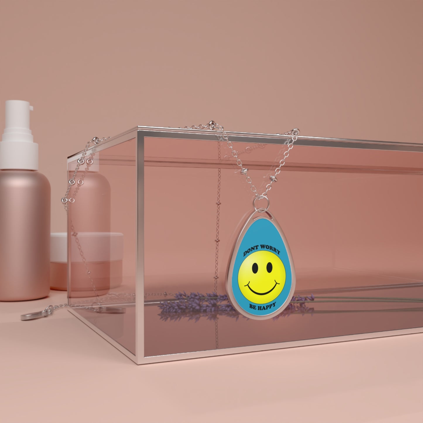 Smiley Face Oval Necklace – Don't Worry Be Happy Jewelry, Positive Vibes Gift, Everyday Wear, Inspiration Necklace, Fun Accessory