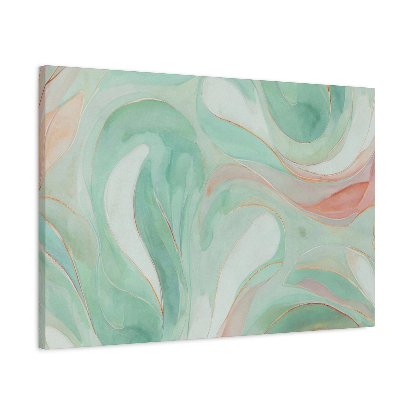 Abstract Green Marble Canvas Print — Teal & Coral Swirl Wall Art