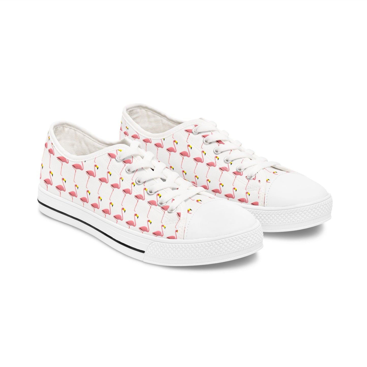Low Top Sneakers — Pink Flamingo Pattern Casual Canvas Shoes