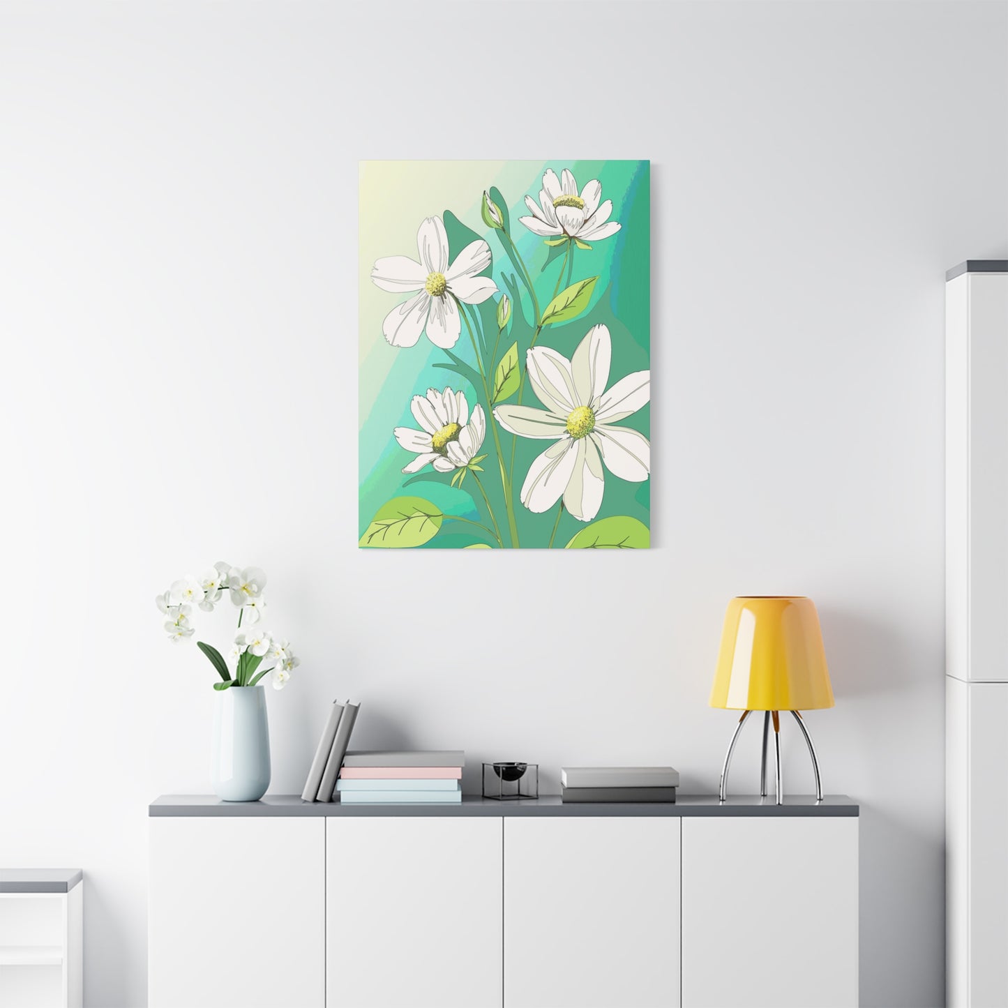 Matte Canvas, Stretched, 1.25" White Flowers