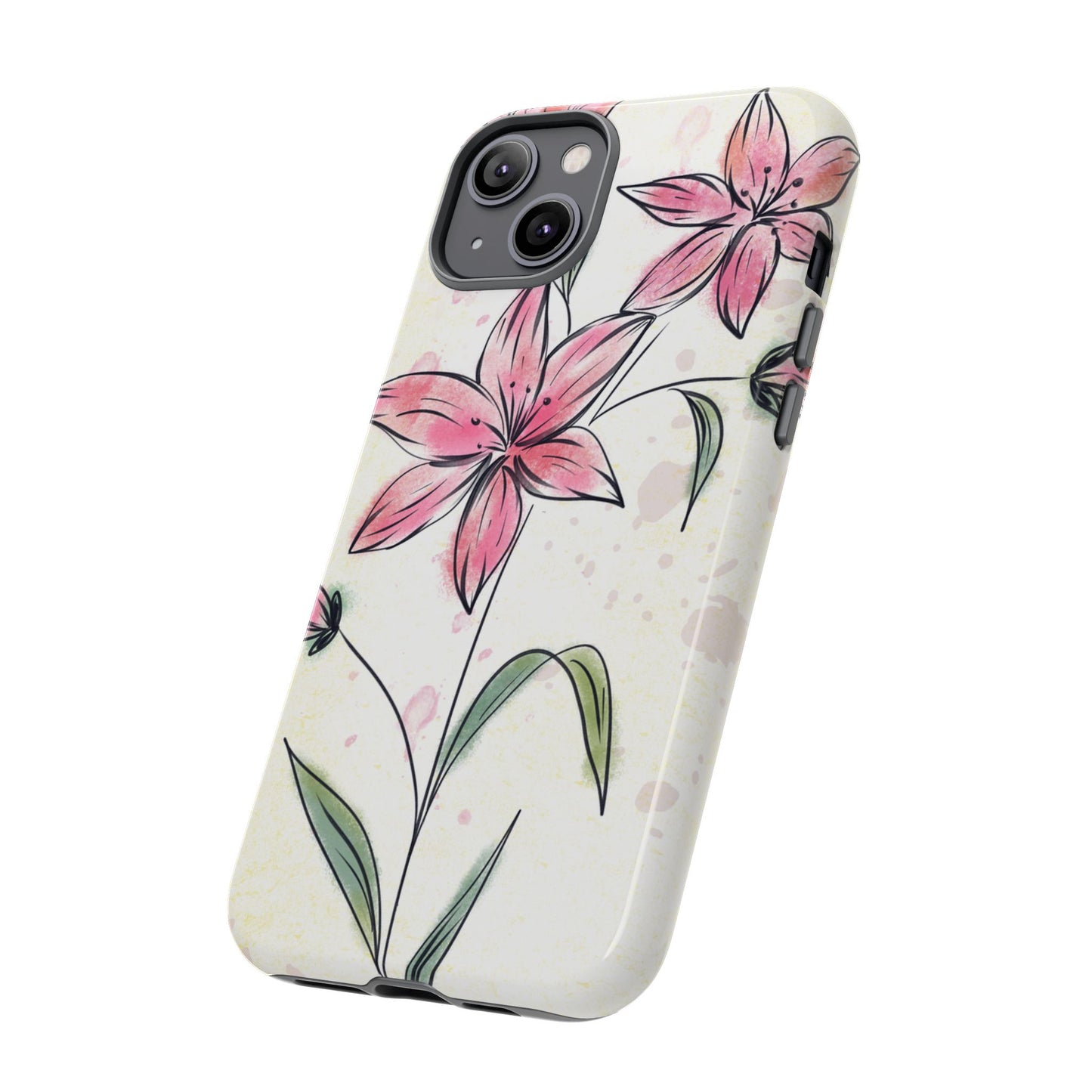Floral Phone Case with Elegant Pink Lilies, Cute Floral Accessories, Phone Protection, Gift for Her, Stylish Cell Phone Cover