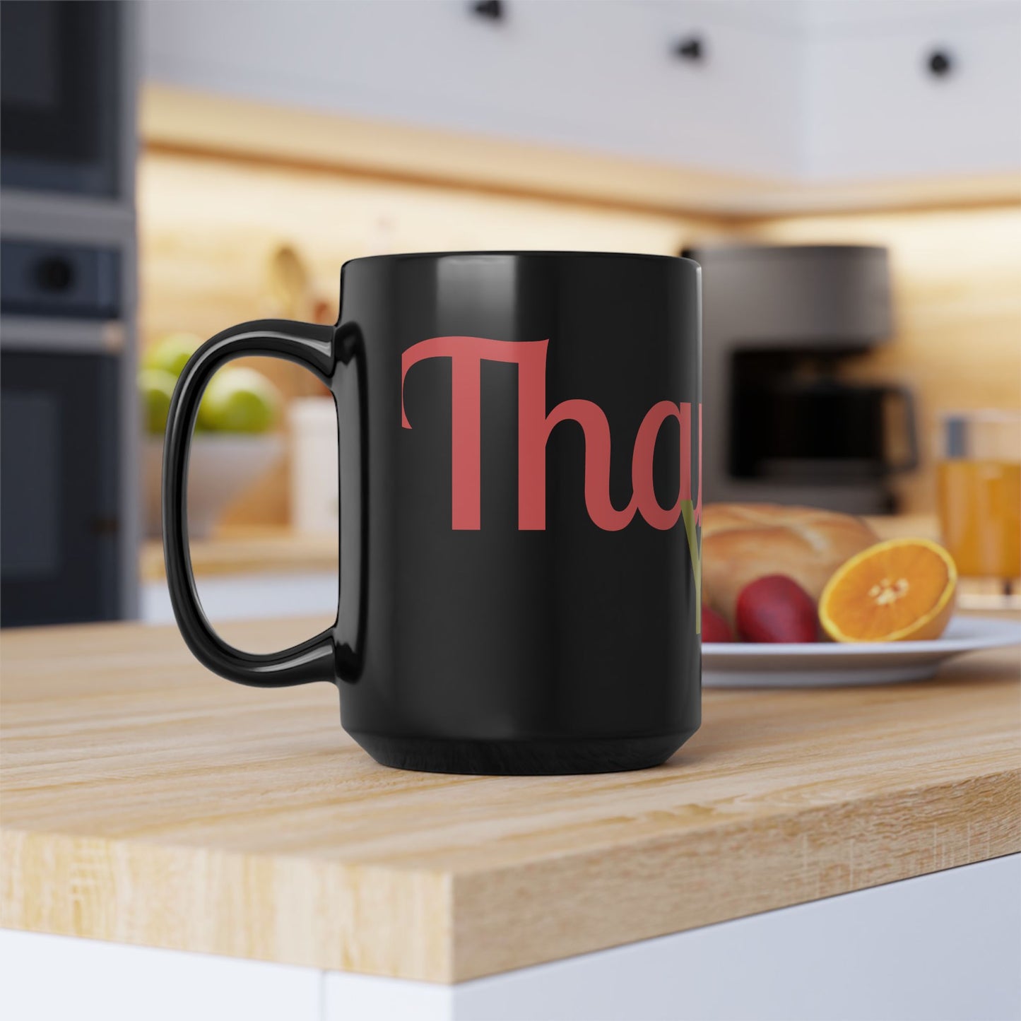 Thank You Mug — Bold Retro Typography 15oz Black Ceramic Coffee Cup