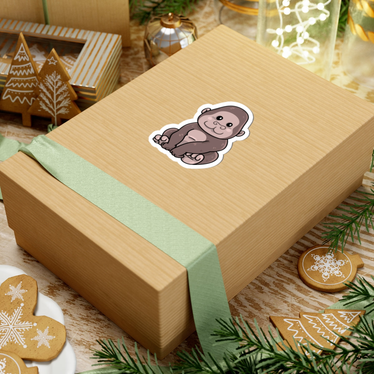 Adorable Gorilla Kiss Cut Stickers, Cute Animal Decor, Laptop Accessories