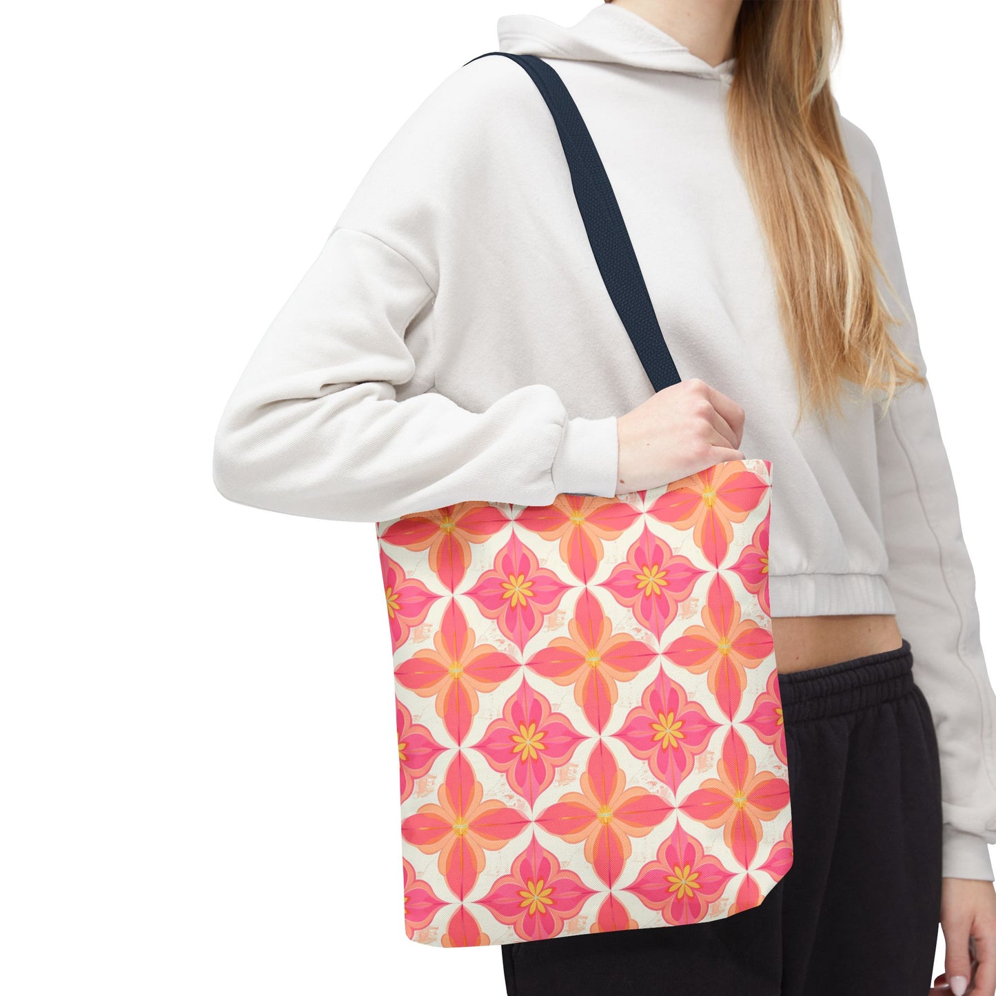 Pink Floral Geometric Tote Bag — All-Over Print Reusable Shopper