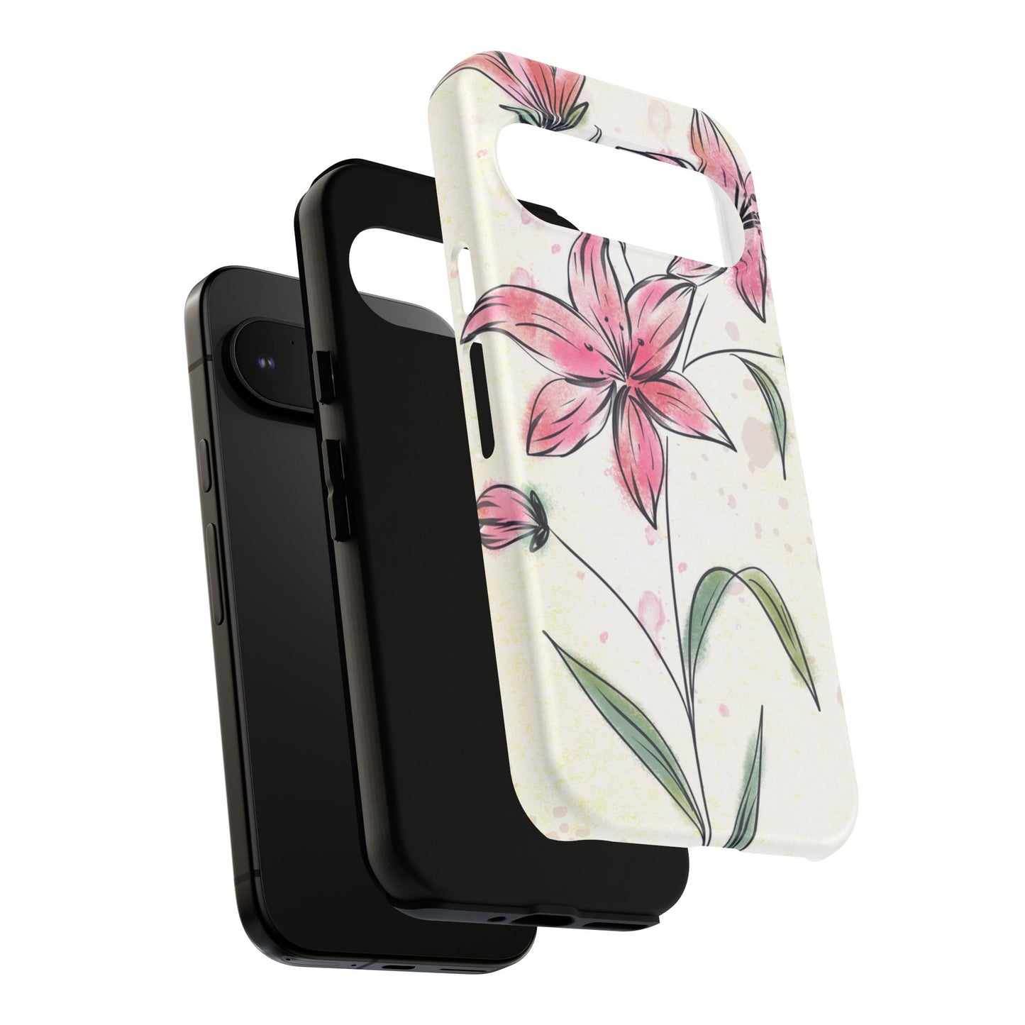 Floral Phone Case with Elegant Pink Lilies, Cute Floral Accessories, Phone Protection, Gift for Her, Stylish Cell Phone Cover