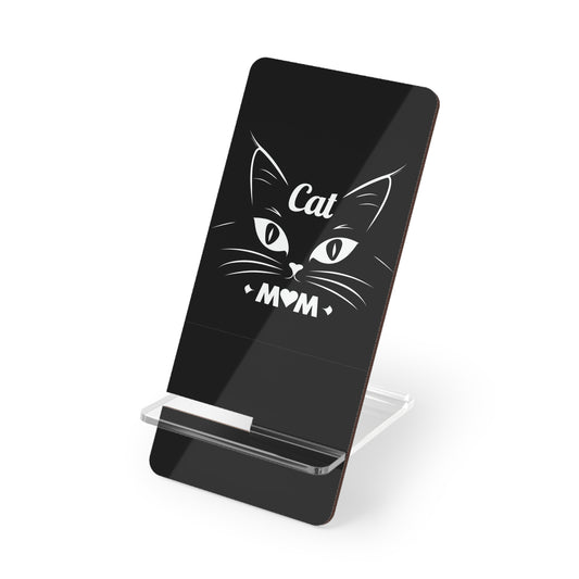 Phone Stand — "Cat Mom" Black Acrylic Mobile Display Stand
