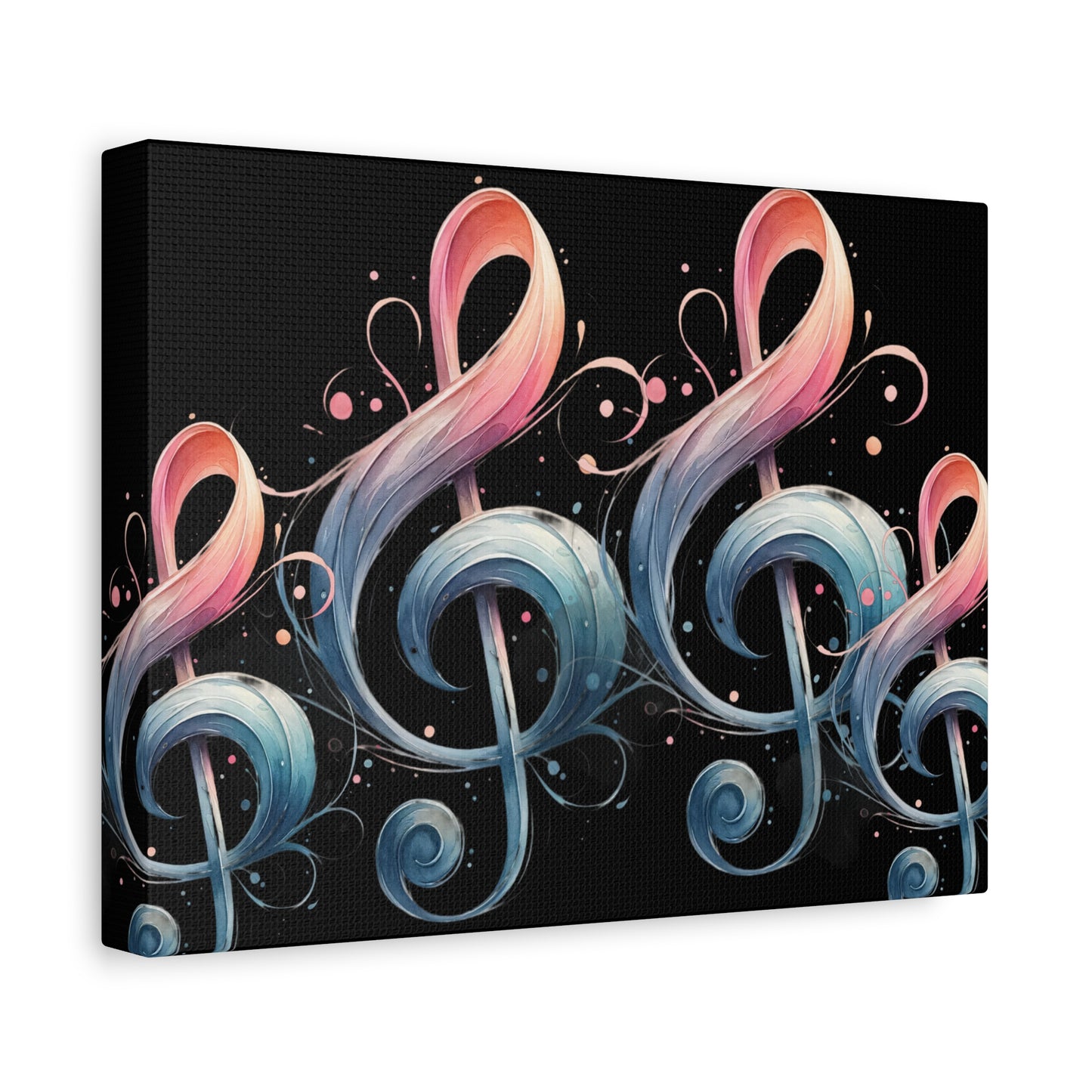 Musical Treble Clef Canvas Wall Art — Pastel Ribbon Notes on Black