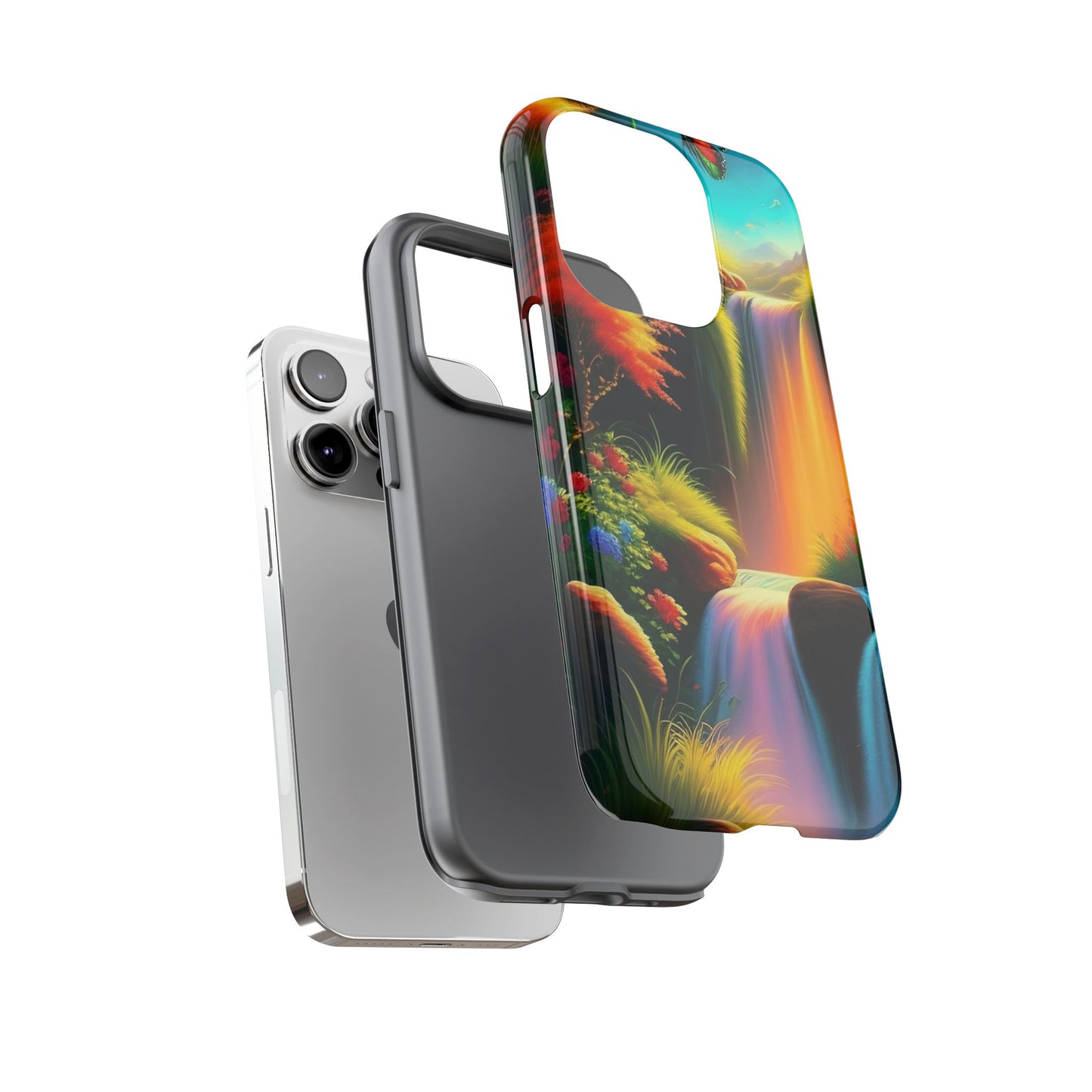Phone Case - Vibrant Waterfall Landscape with Butterfly | Colorful Nature Protective Case
