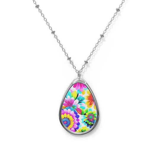 Colorful Floral Oval Necklace, Bohemian Jewelry, Gift for Her, Handmade Necklace, Unique Floral Pendant, Festival Accessories, Spring [...]