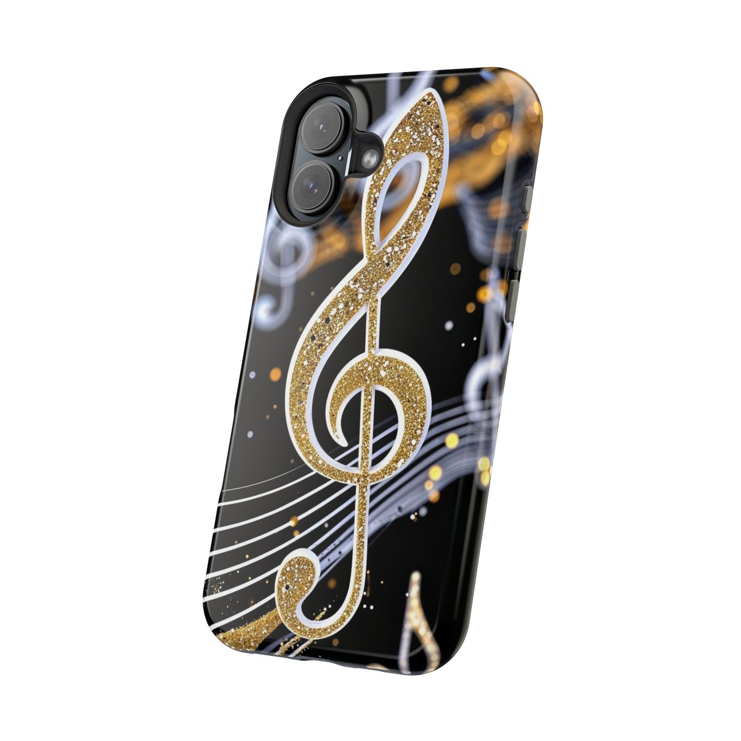 Music Notes Magnetic Impact-Resistant Phone Case — Gold Treble Clef Design