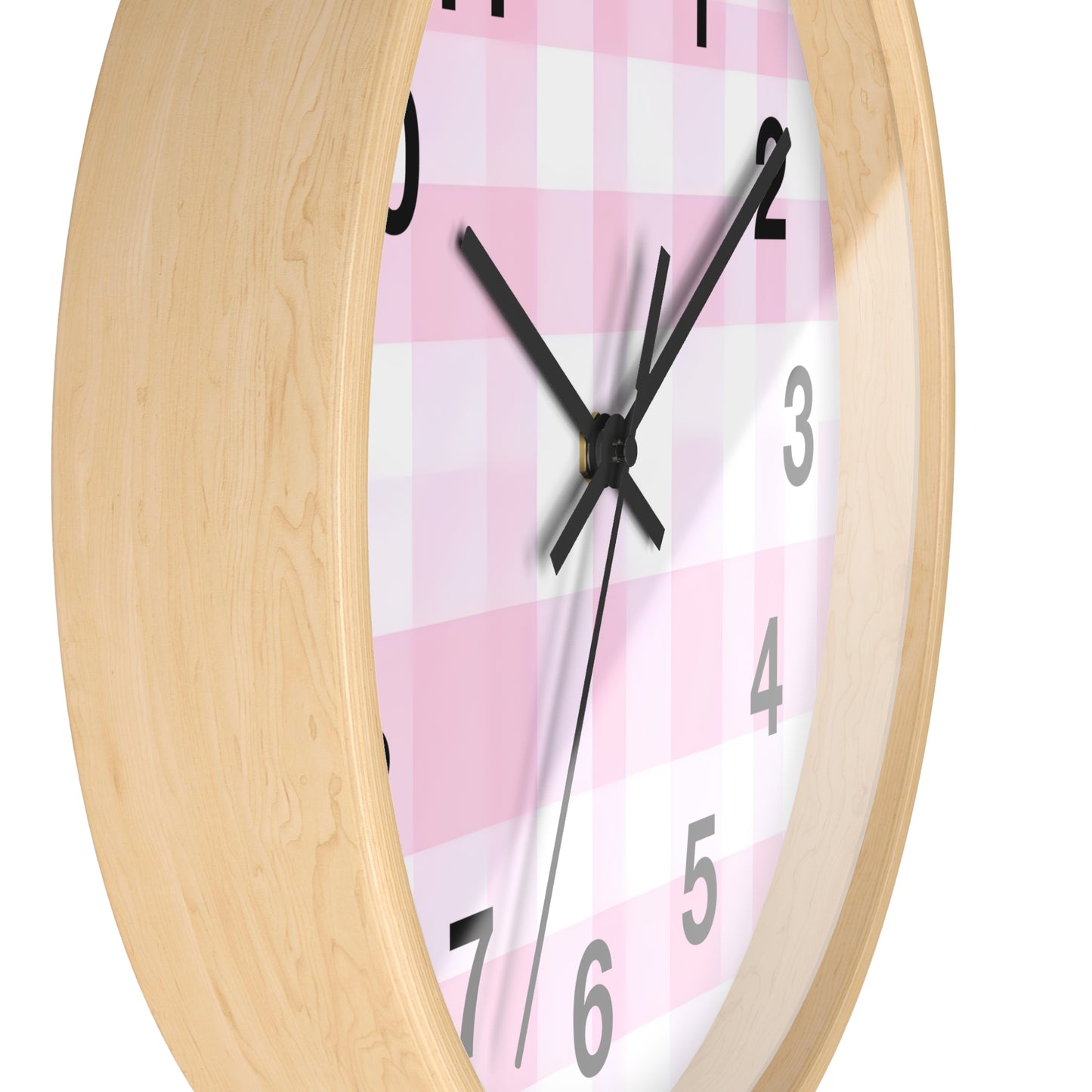 Pink Gingham Wall Clock — Cute Check Pattern Clock for Nursery & Kitchen