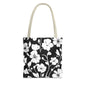 Elegant Floral Tote Bag, Black and White Tote, Eco-Friendly Shopping Bag
