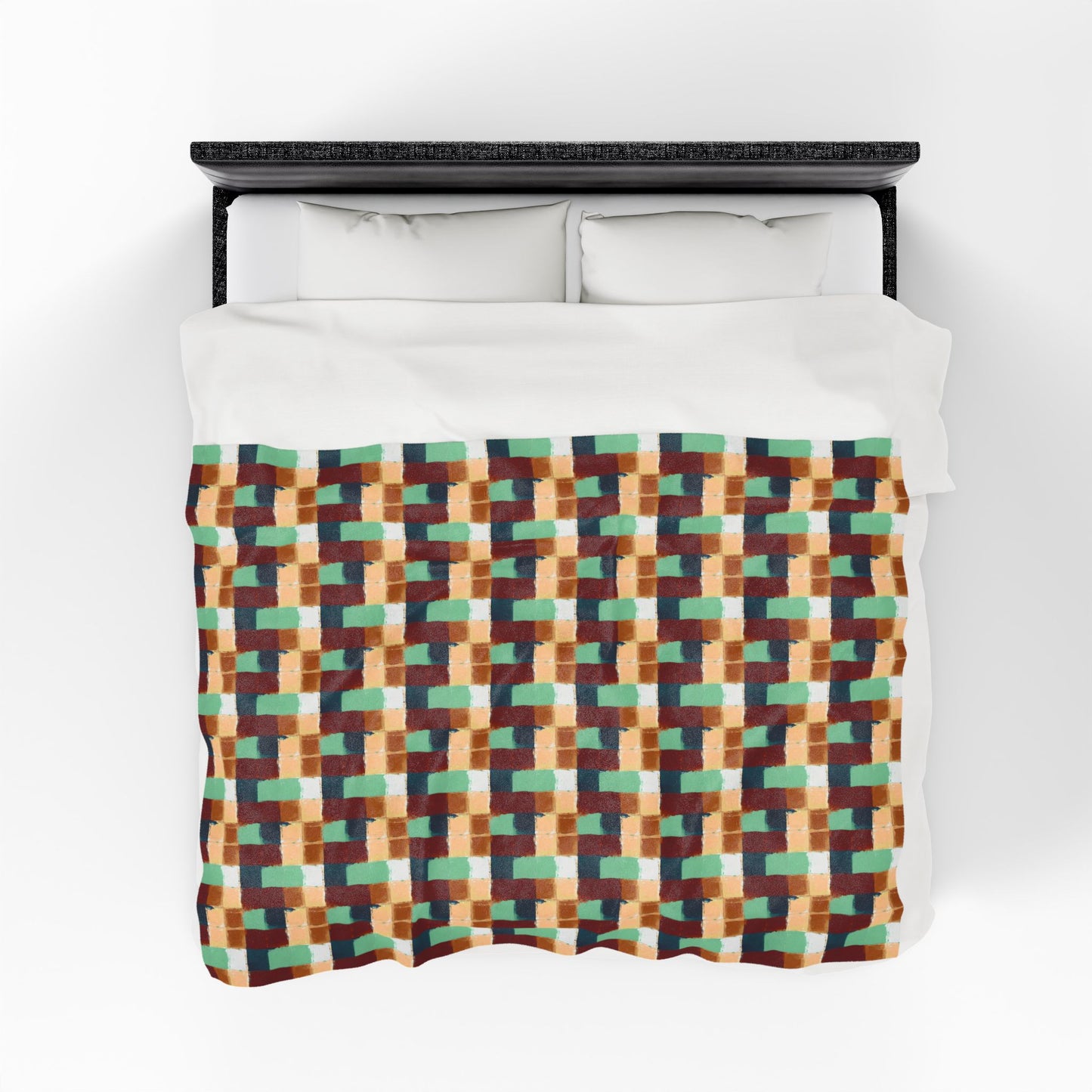 Geometric Retro Plaid Velveteen Plush Blanket — Cozy Mid-Century Throw