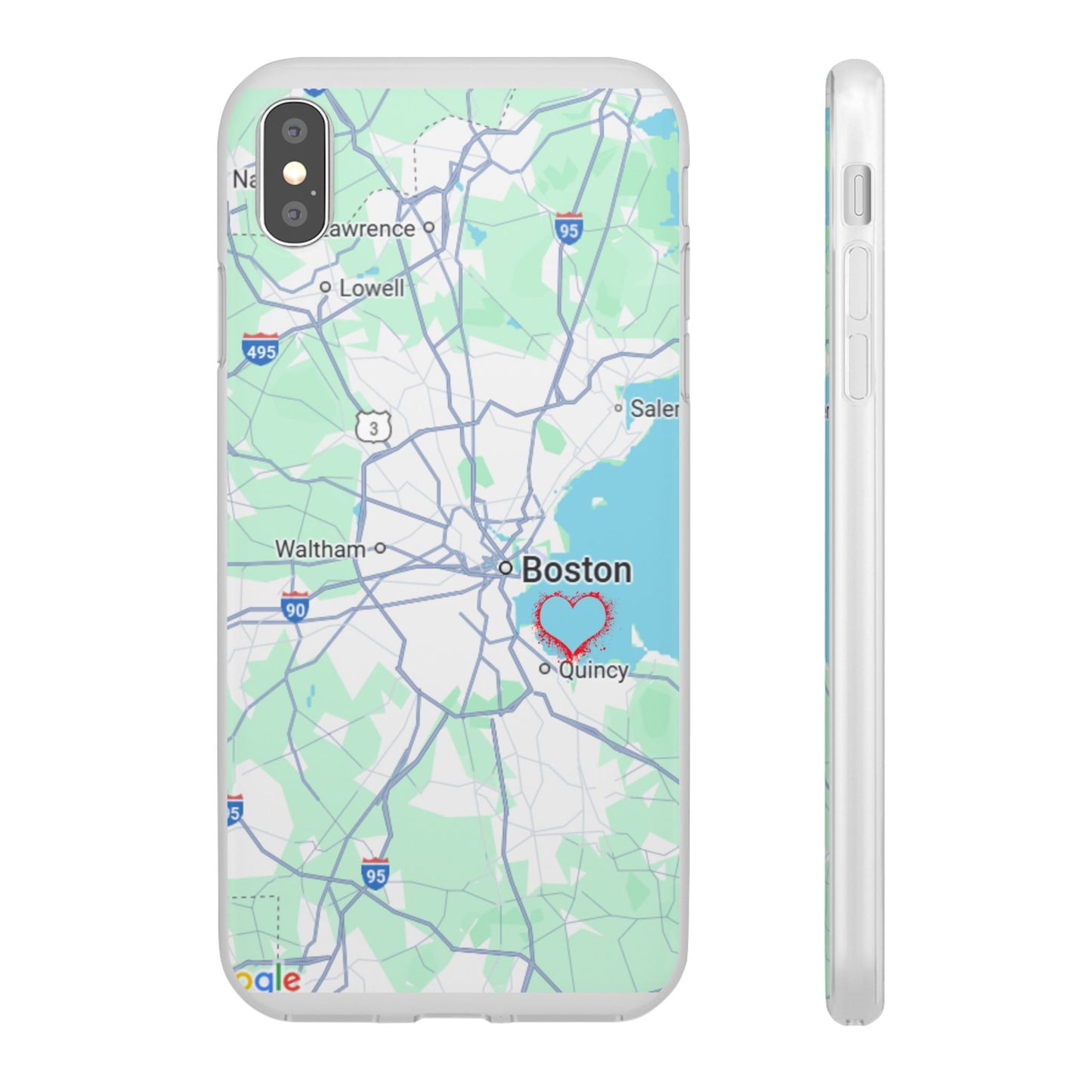 Boston Map Flexi Case for iPhone, Custom Location Phone Case, Unique Gift, Boston Heart Design, Travel Lover Accessory