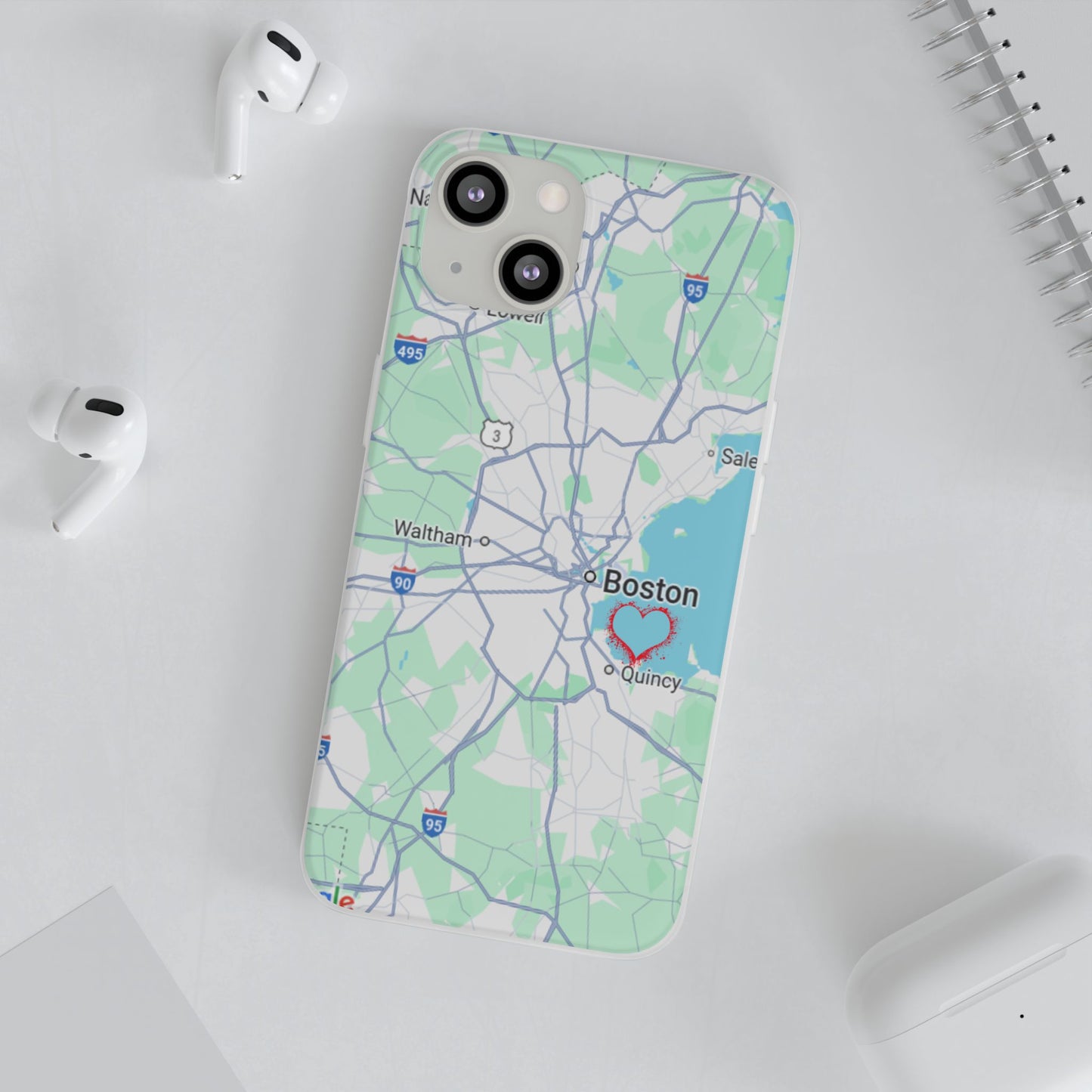 Boston Map Flexi Case for iPhone, Custom Location Phone Case, Unique Gift, Boston Heart Design, Travel Lover Accessory