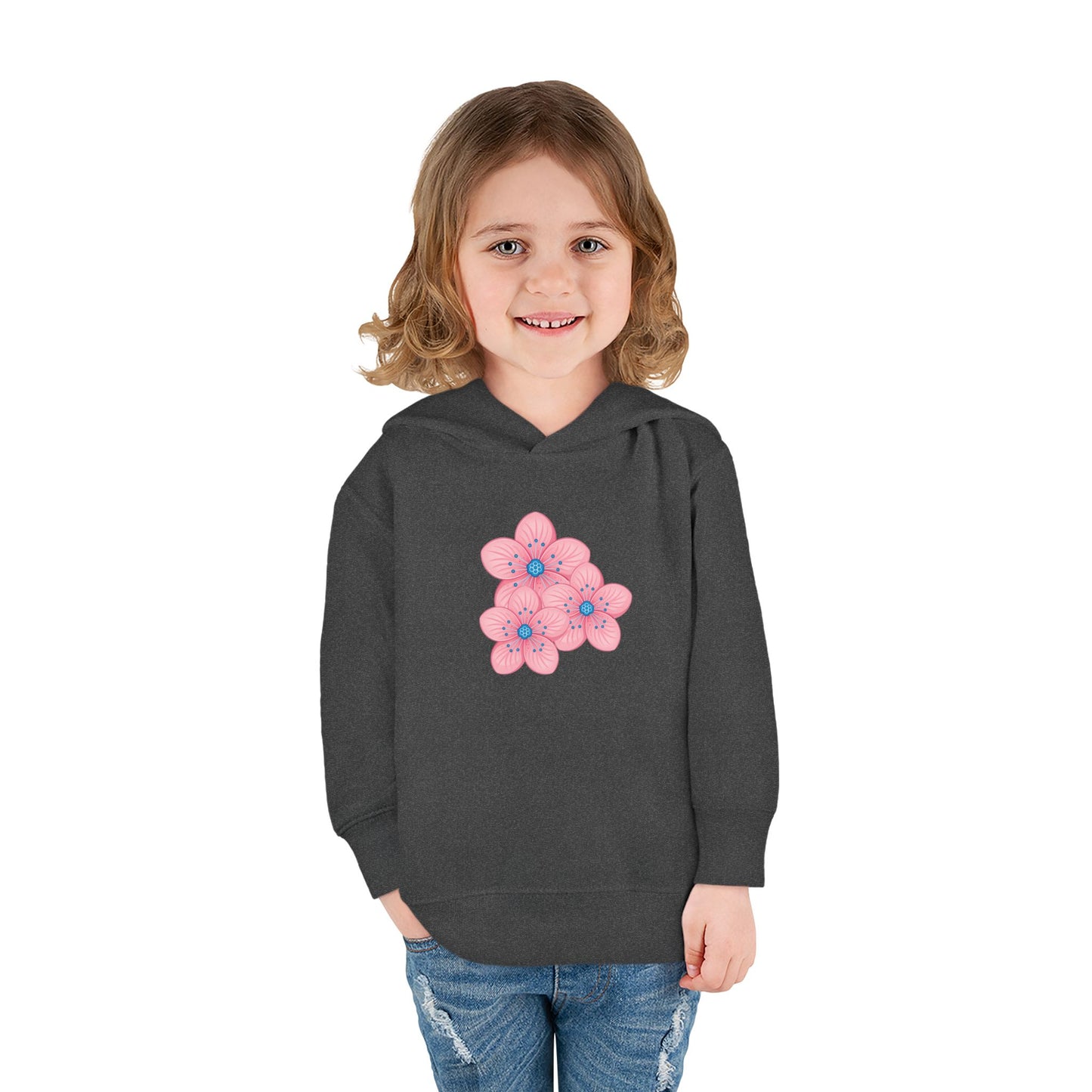 Adorable Toddler Pullover Fleece Hoodie with Pink Flower Design, Kids Sweatshirt, Toddler Clothing, Spring Outfit, Cute Gift for Kids