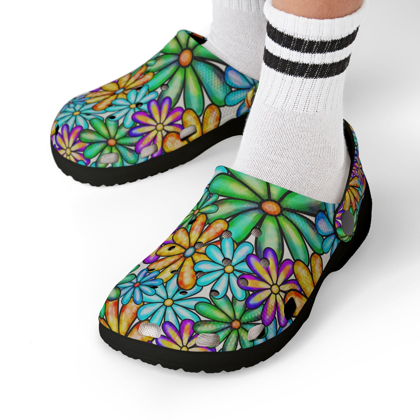 Colorful Floral Kid's EVA Foam Clogs, Fun Summer Shoes, Playful Garden Footwear, Kids' Comfort Sandals, Vibrant Outdoor Footwear