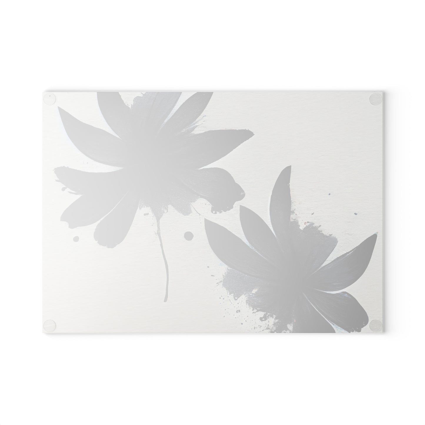 Glass Cutting Board — Black Floral Ink Splash Design