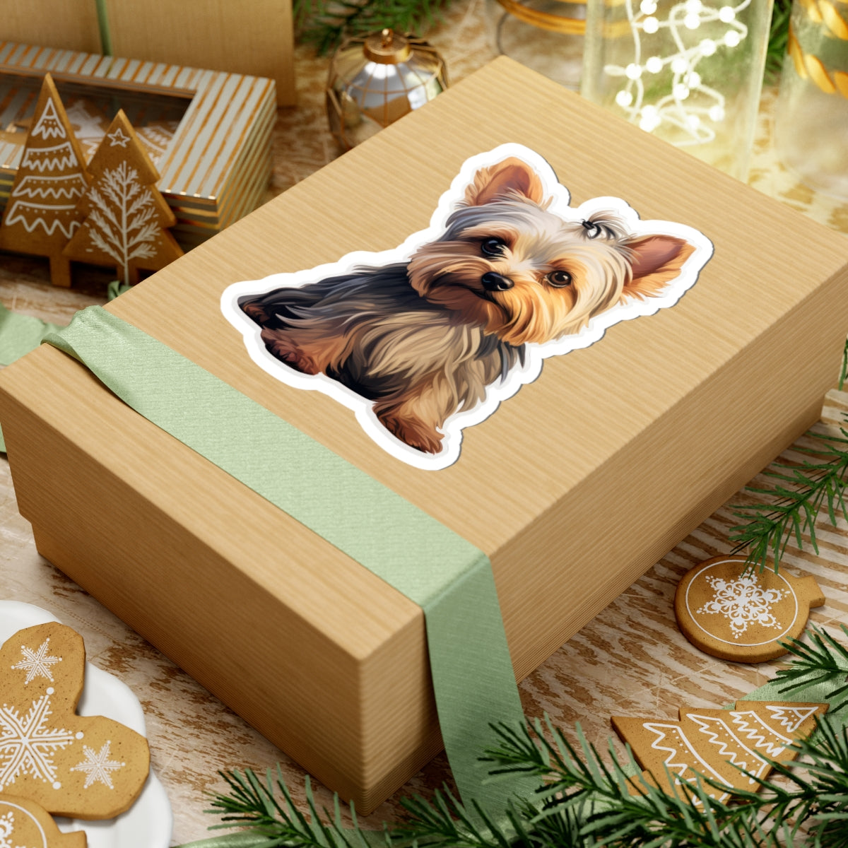 Cute Yorkshire Terrier Kiss-Cut Stickers, Pet Lover Decor, Laptop Stickers, Dog Gifts, Customizable Art for Dog Lovers