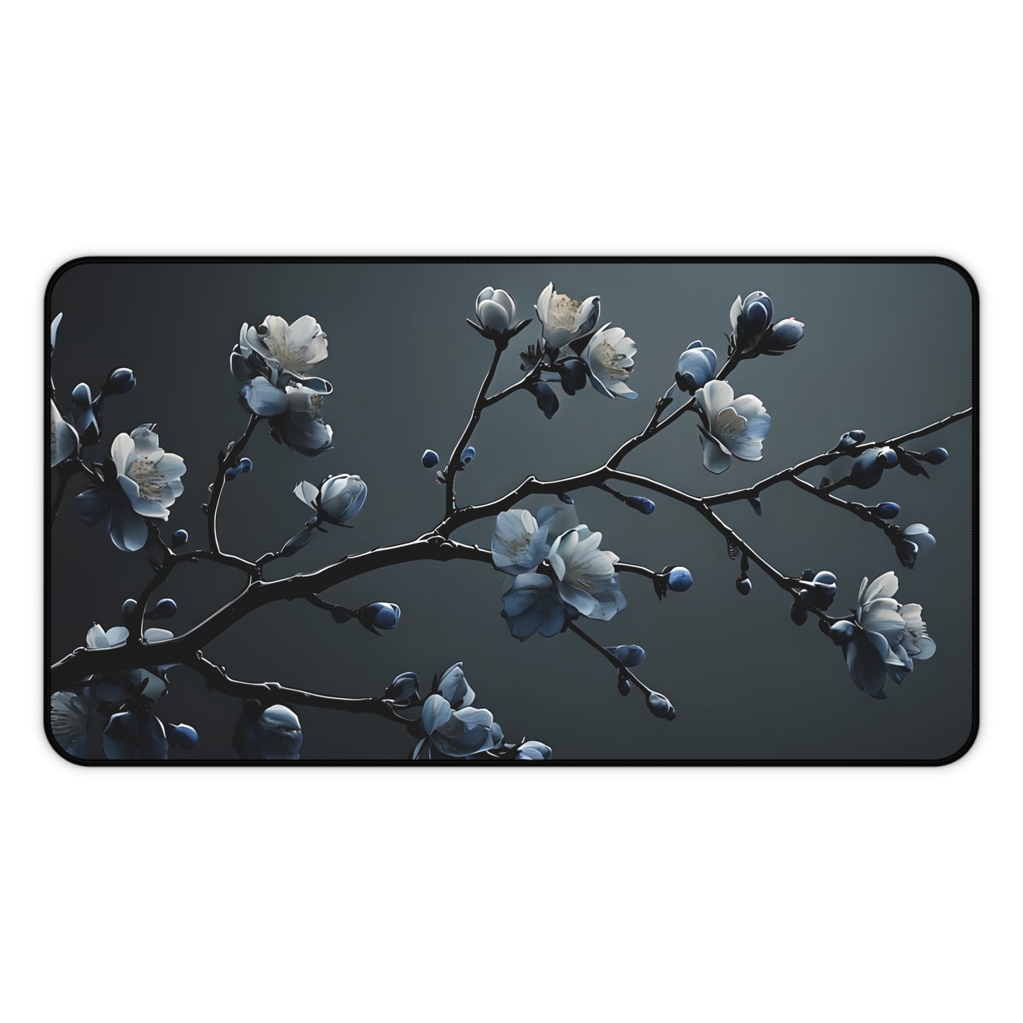 Floral Branch Desk Mat — Dark Blue Cherry Blossom Mouse Pad
