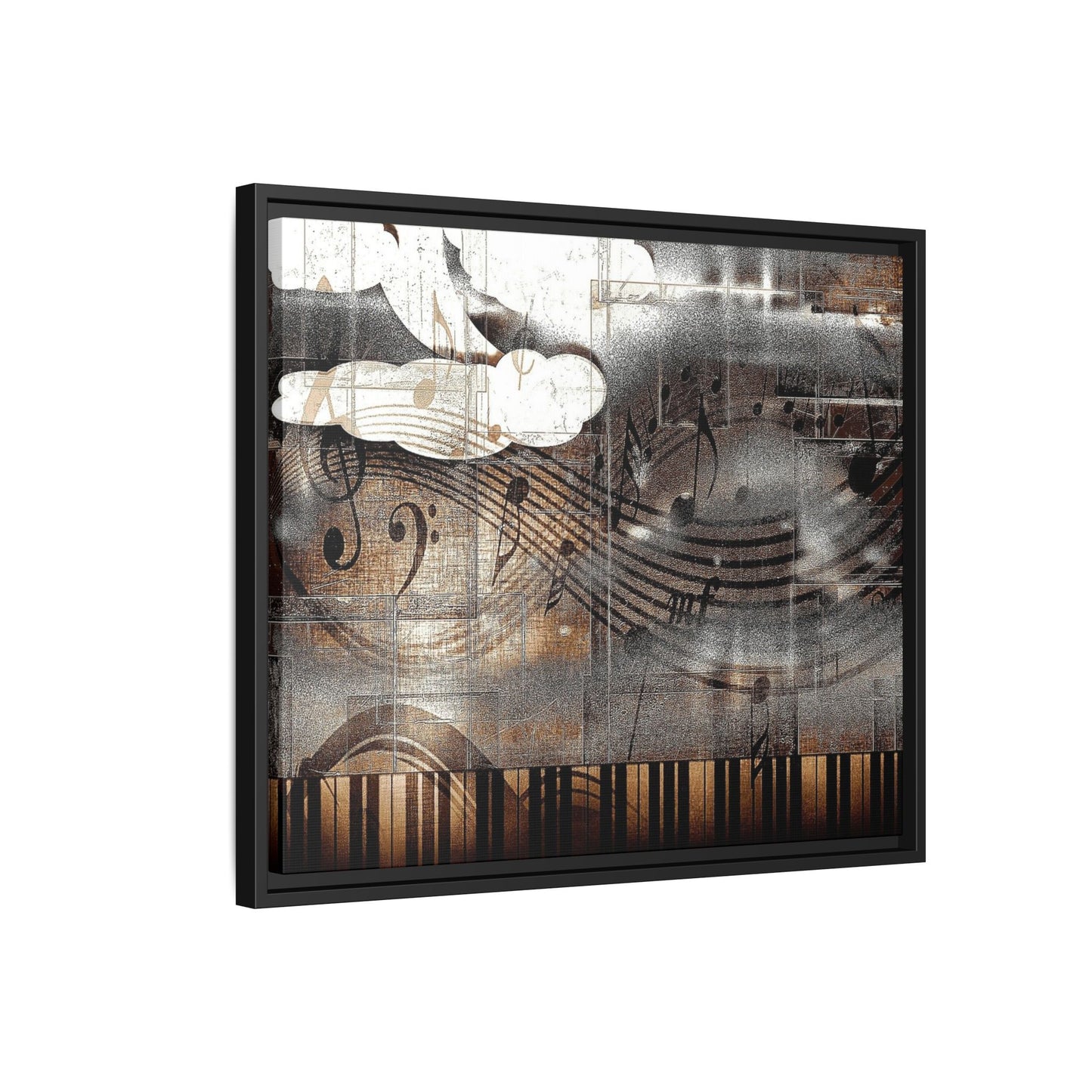 Framed Music Notes Canvas Print — Abstract Vintage Piano & Sheet Music Wall Art