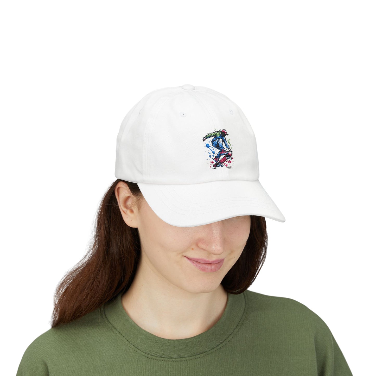 Skateboarder Art Dad Cap - Classic White Baseball Hat for Skate Enthusiasts