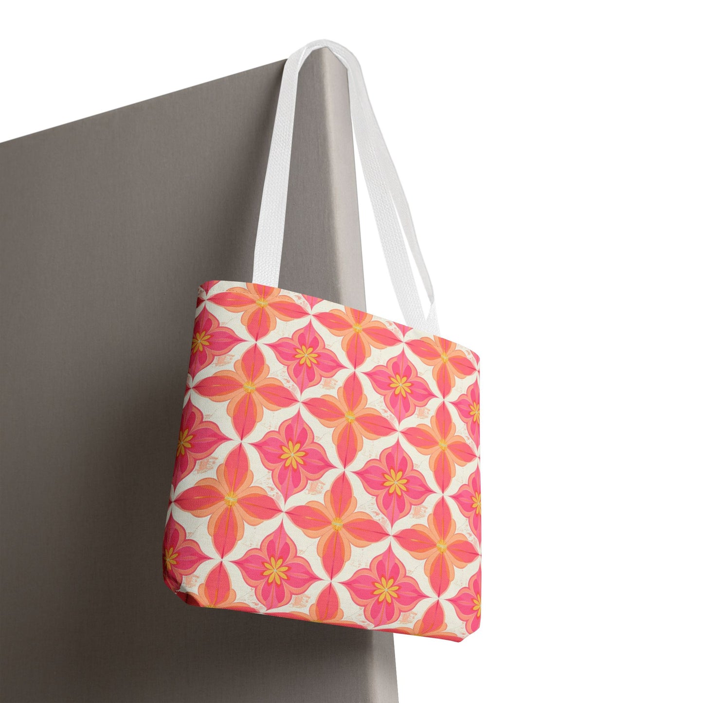 Pink Floral Geometric Tote Bag — All-Over Print Reusable Shopper