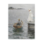 Seaside Stroll Canvas Print — Vintage Woman & Rowboat Matte Stretched Art 1.25"
