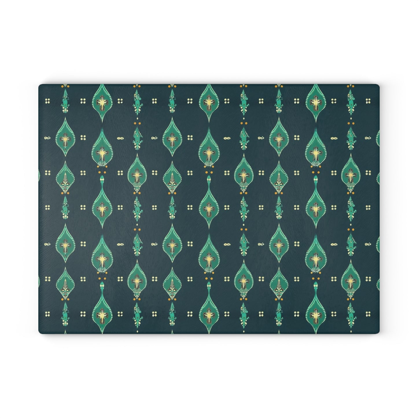 Teal Retro Geometric Glass Cutting Board