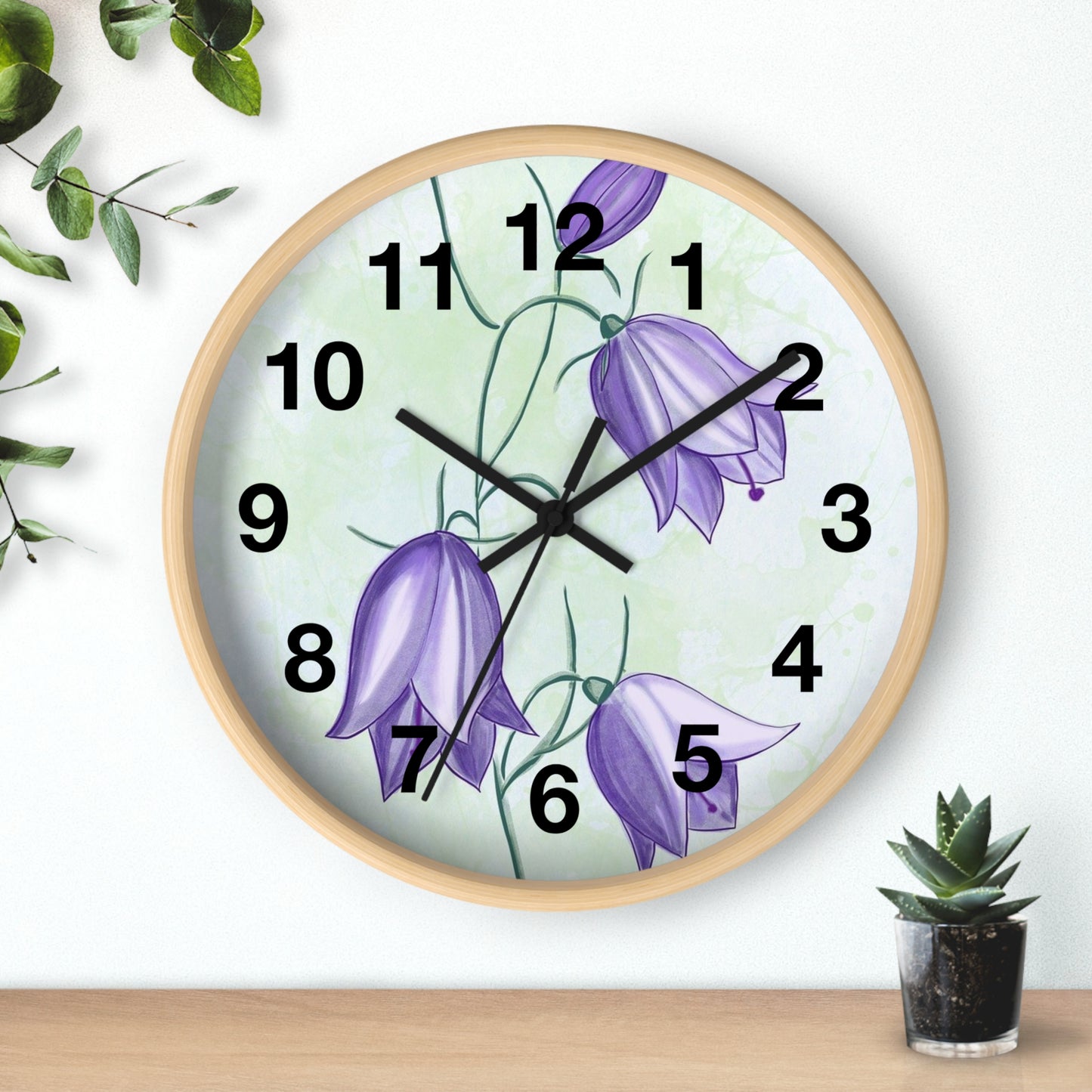 Floral Wall Clock with Purple Blooms, Elegant Home Decor, Timeless Gift, Botanical Wall Art, Perfect for Mother's Day, Spring Decor