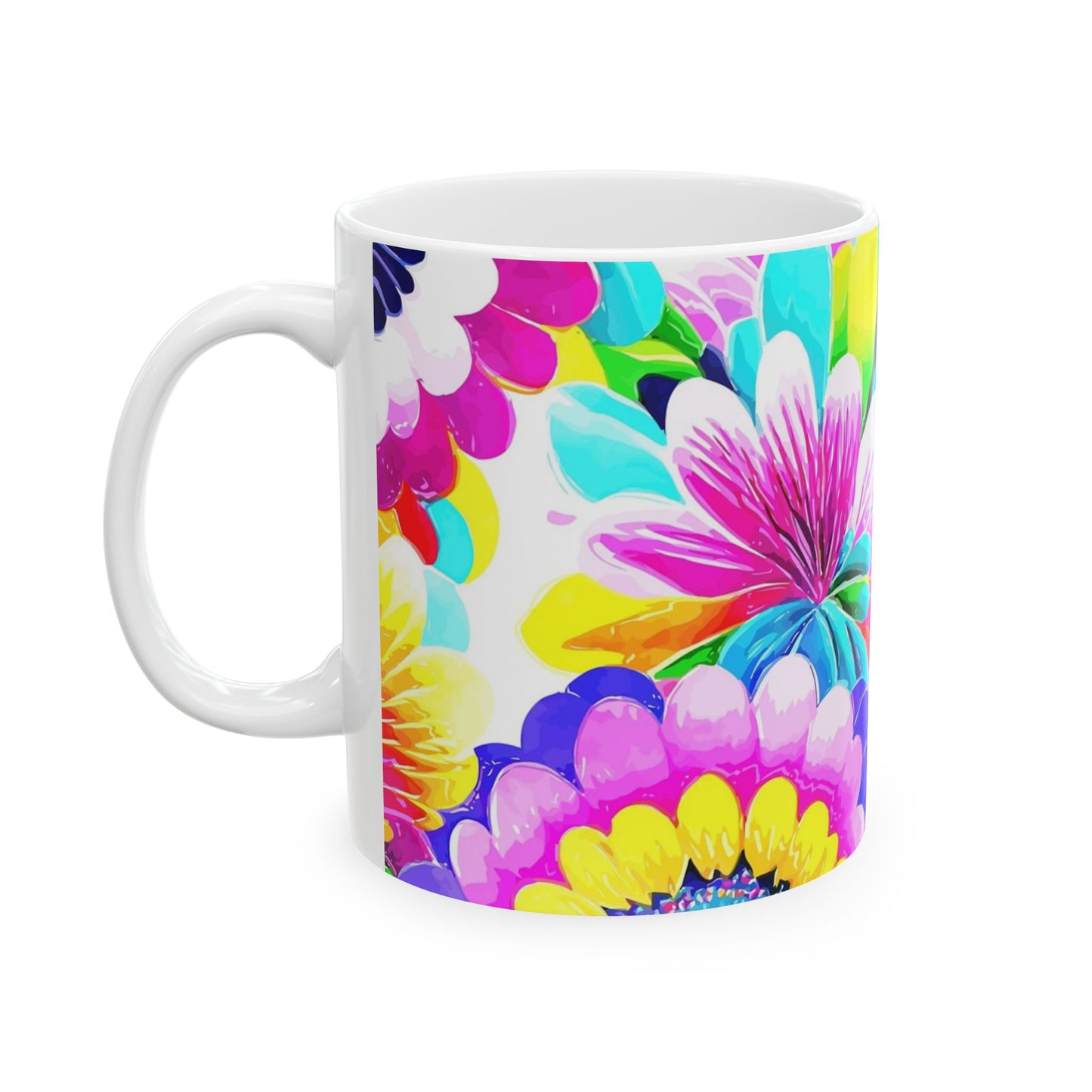 Vibrant Floral Ceramic Mug, Colorful Coffee Cup