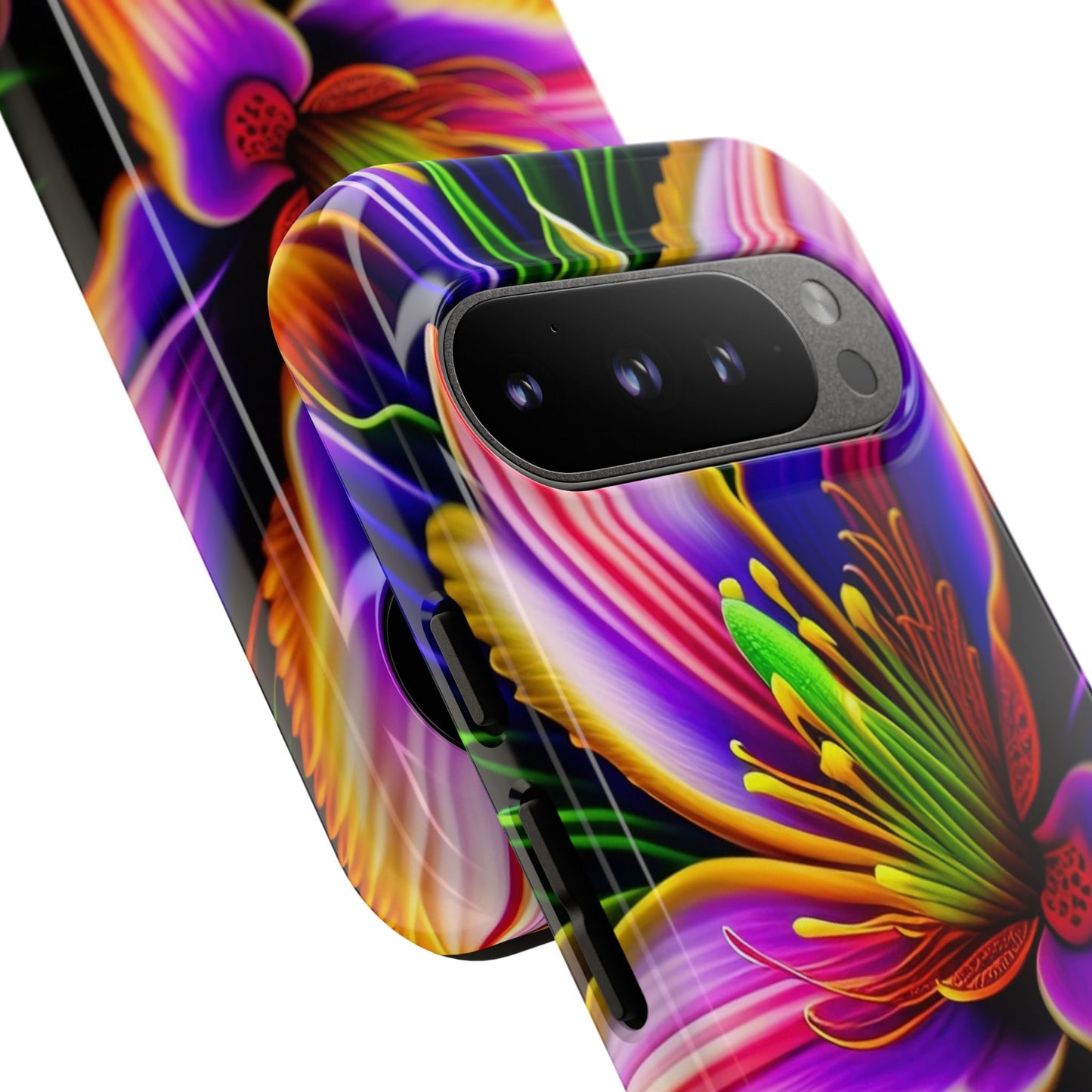 Floral Neon Tough Phone Case — Vivid Purple & Orange Lily Protective Cover
