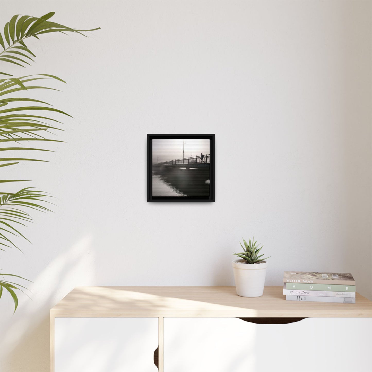 Framed Matte Canvas - Foggy Bridge Black & White Photography