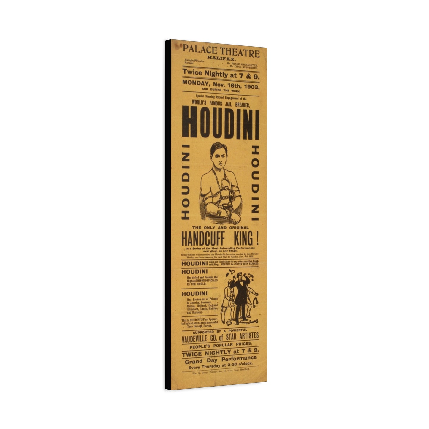 Houdini Vintage Poster Matte Canvas Wall Art (Stretched 1.25")