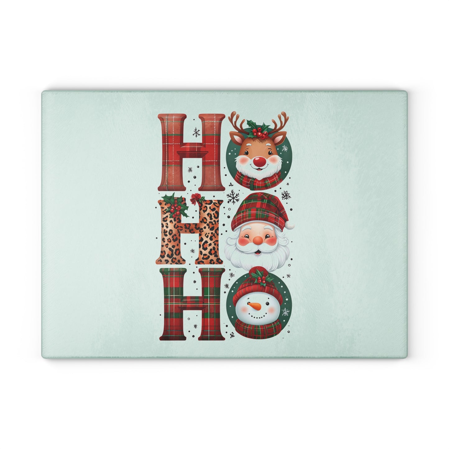 Festive Glass Cutting Board with 'HO HO HO' Design, Holiday Gift, Kitchen Decor, Seasonal Cooking, Christmas Party