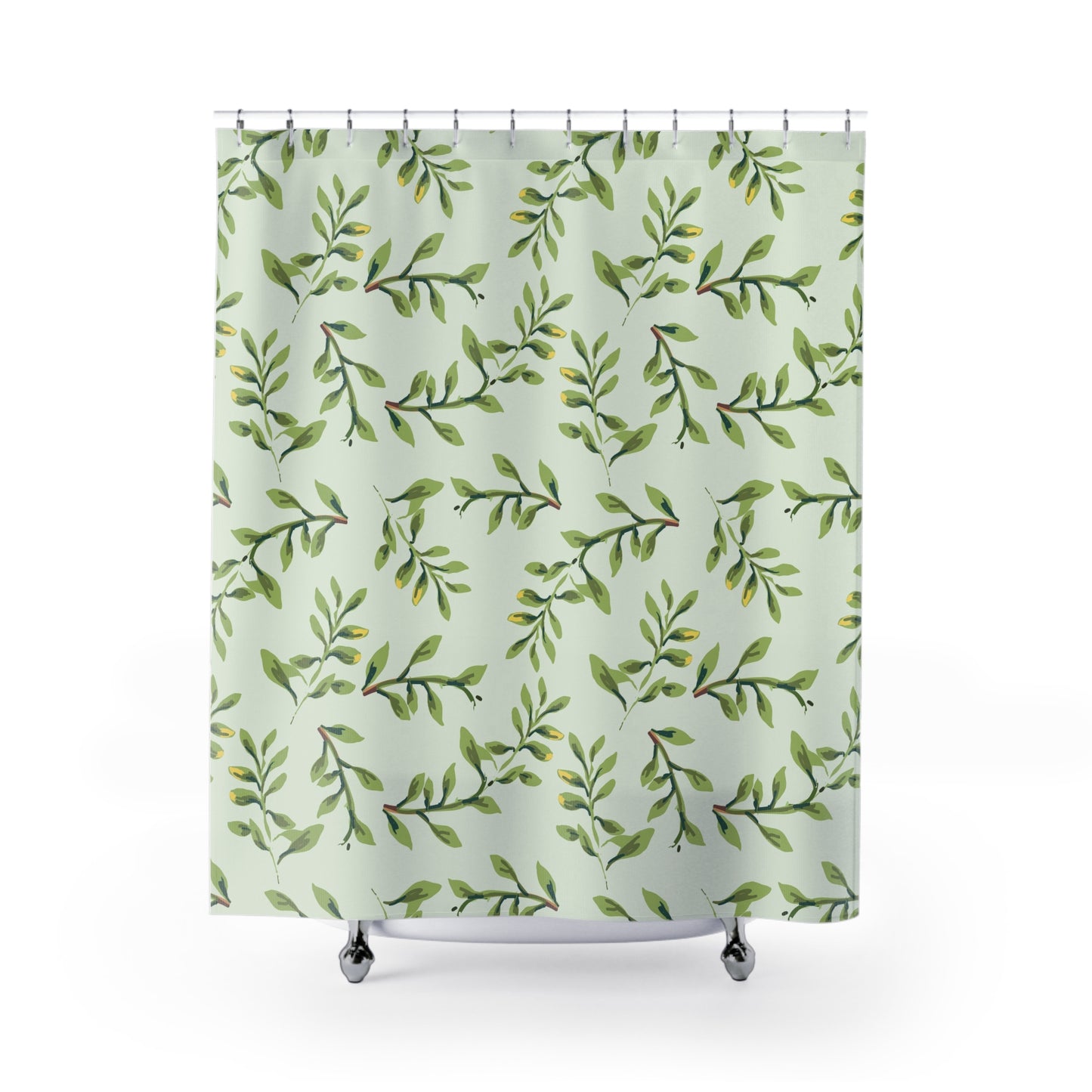 Botanical Leaf Shower Curtain — Watercolor Green Branch Bathroom Decor