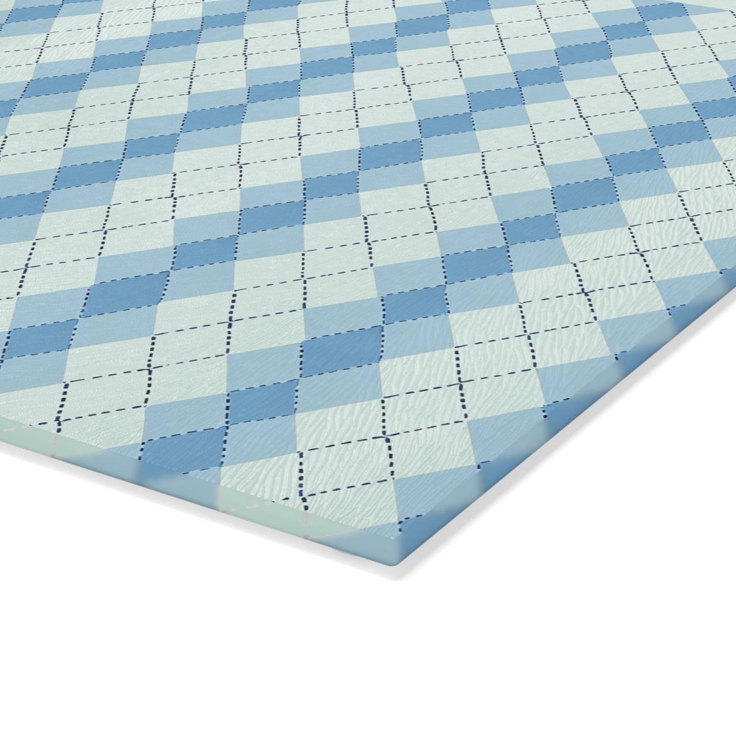 Argyle Pattern Glass Cutting Board — Blue Pastel Kitchen Prep Board