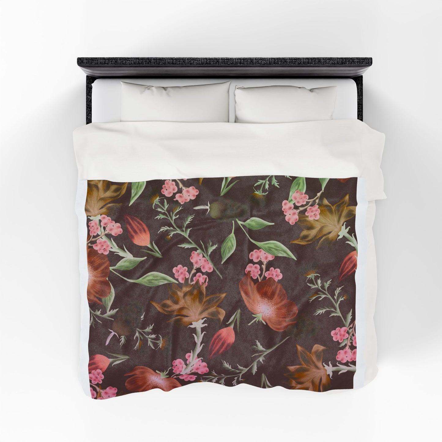Floral Skull Velveteen Blanket, Cozy Throw, Living Room Decor, Gift for Her, Soft Bedding, Boho Home Accent