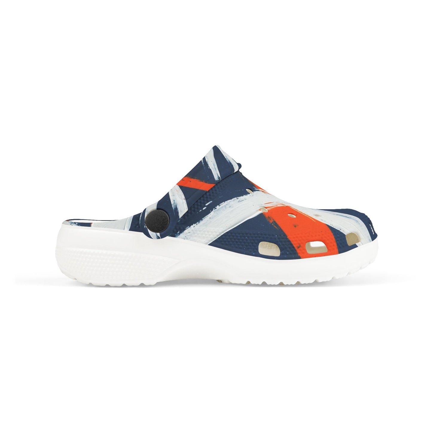 Kids Abstract Navy & Orange EVA Foam Clogs — Slip-On Summer Sandals