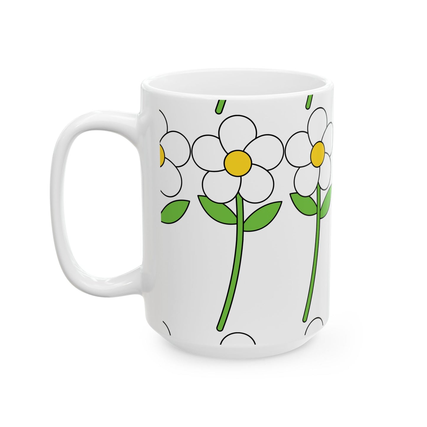 Flower Power Ceramic Mug - 11oz & 15oz, Floral Coffee Cup, Gift for Garden Lovers, Cute Tea Mug for Her, Spring Decor Mug