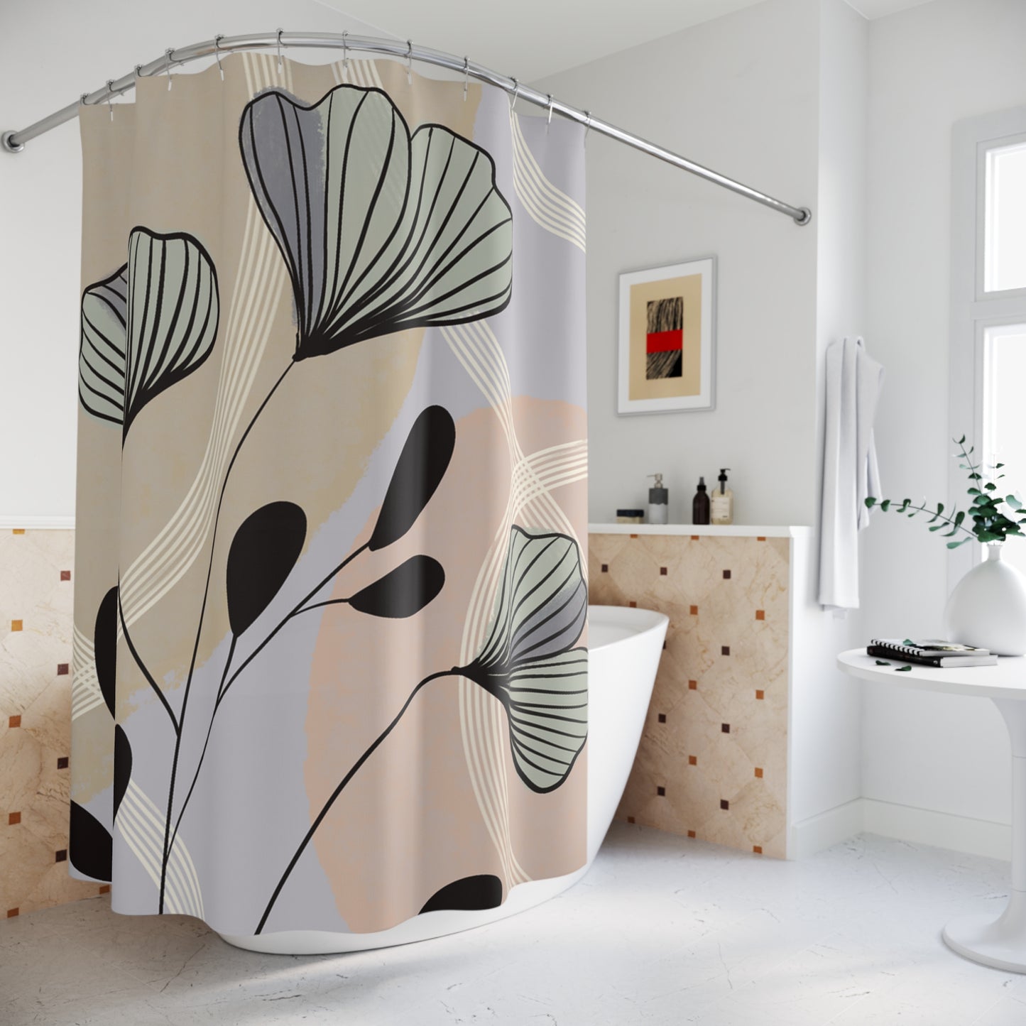 Botanical Shower Curtain, Floral Bathroom Decor, Modern Home Accents, Nature-Inspired Design, Gift for Homeowners