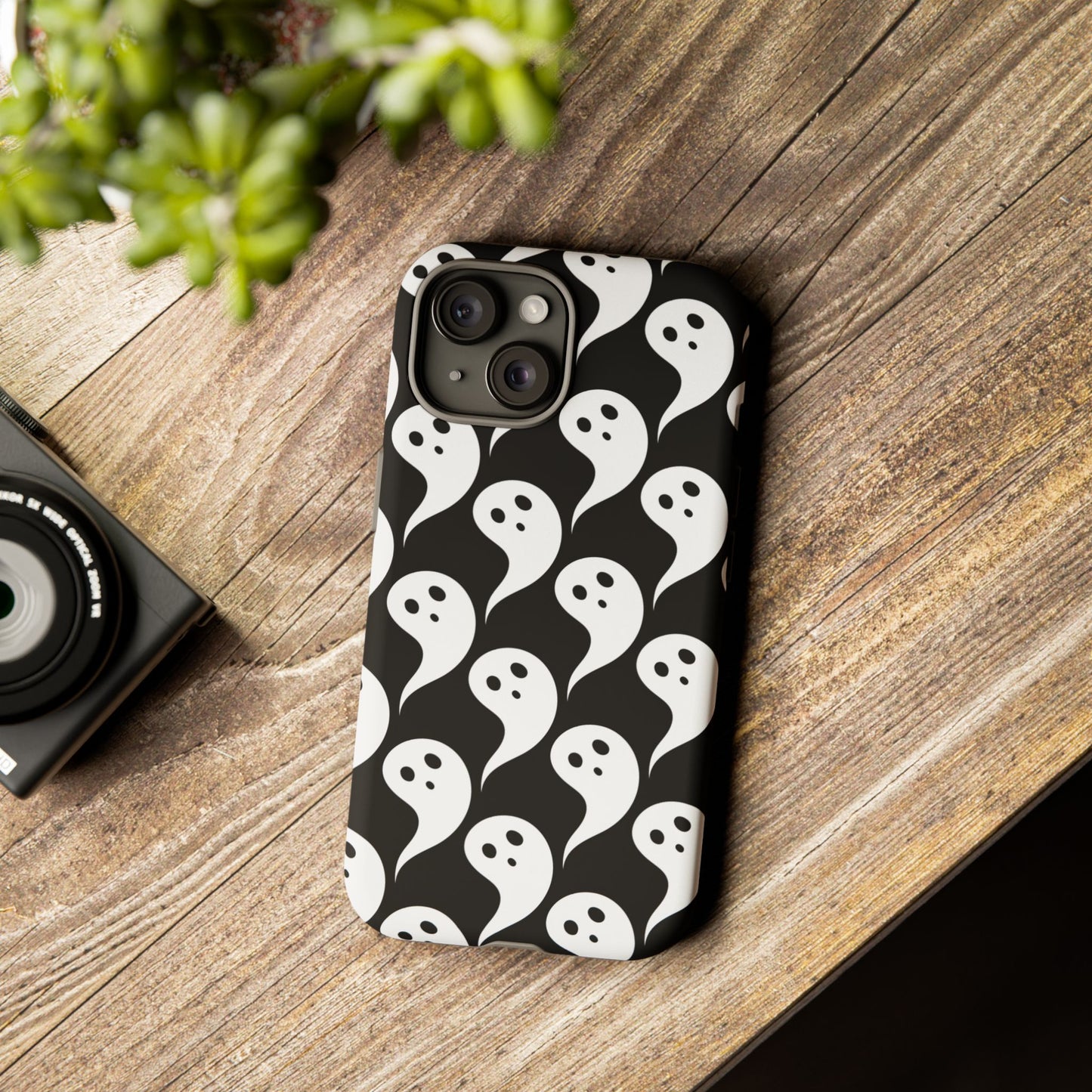 Ghost Pattern Phone Case, Cute Ghost Cell Phone Cover, Halloween Accessory, Spooky Gift, Black and White Phone Case