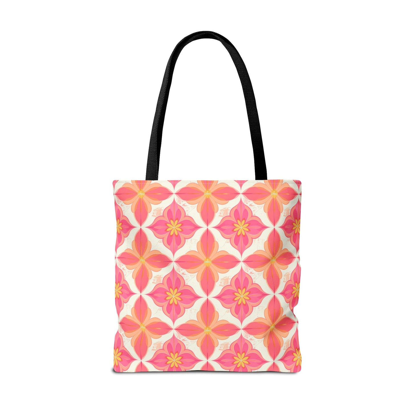 Pink Floral Geometric Tote Bag — All-Over Print Reusable Shopper