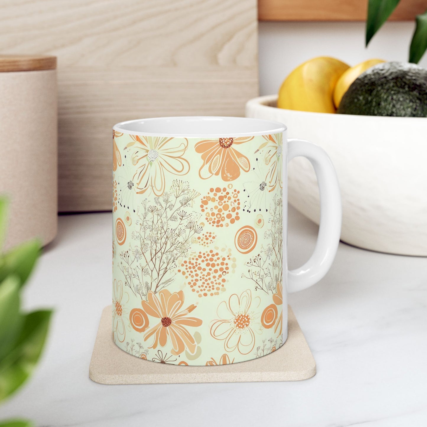 Retro Floral Ceramic Mug — Vintage Daisies Pattern (11oz & 15oz)