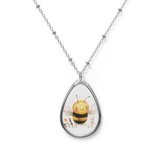 Bee-Themed Oval Necklace - Nature-Inspired Jewelry, Perfect Gift for Bee Lovers, Birthdays, Anniversaries, Eco-Friendly Accessories