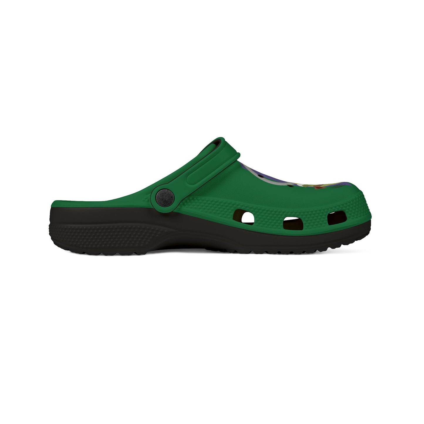 Green Foam Clogs with Cool Sunglasses Mug Graphic — Fun Casual Slip-On Shoes