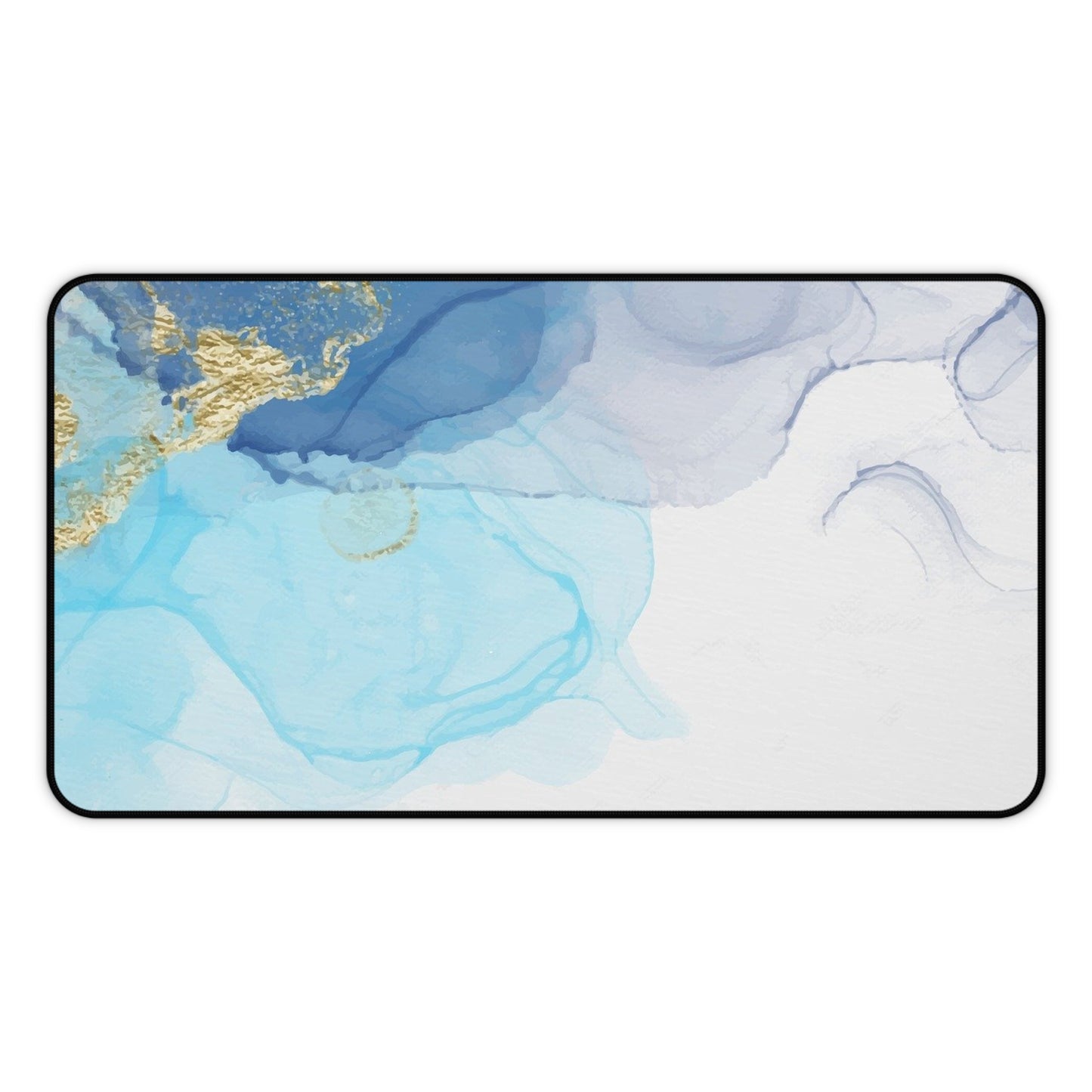 Ocean Blue Marble Desk Mat — Abstract Gold Accent Mouse Pad