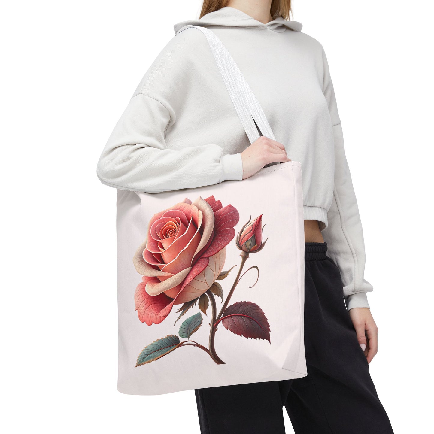 Romantic Floral Tote Bag, Rose Design, Chic Bag, Stylish Carryall, Perfect Gift for Her, Everyday Use, Eco-Friendly