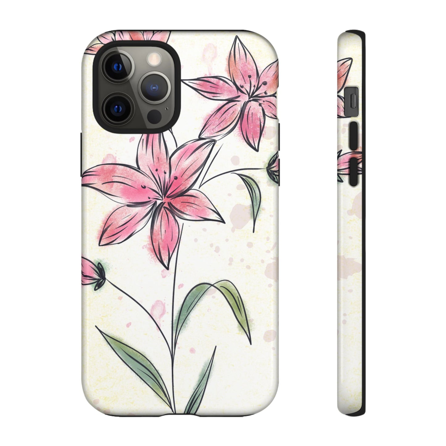 Floral Phone Case with Elegant Pink Lilies, Cute Floral Accessories, Phone Protection, Gift for Her, Stylish Cell Phone Cover